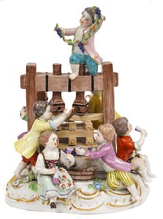 Meissen Porcelain Winter Group with Wine Press