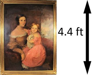 Large 19th Century Portrait of Woman and Child