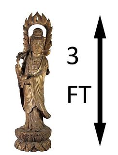 Large Antique Chinese Wood Figure of Guanyin