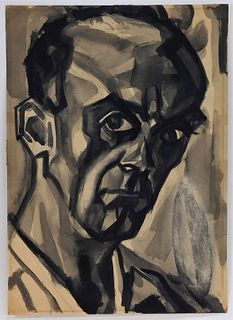 Otto Plaug Modern Self Portrait Ink Painting