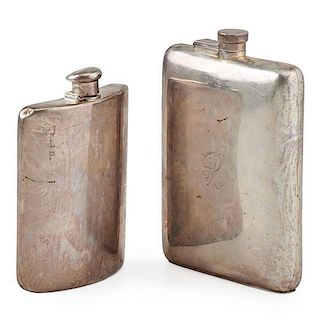 TWO STERLING HIP FLASKS