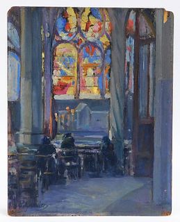 19C French Impressionist Cathedral Painting
