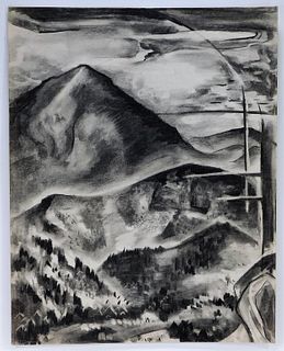 Otto Plaug Mountain Landscape Charcoal Drawing