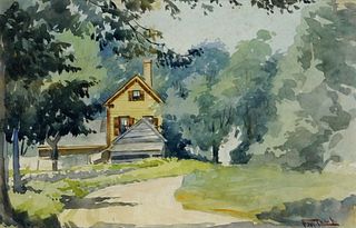 Frederick Lamb Farmhouse W/C Landscape Painting