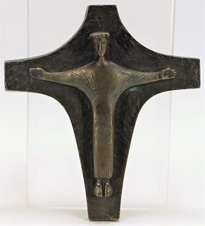 German Secessionist Modernist Bronze Crucifix