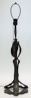 American Art Nouveau Patinated Cattail Table Lamp