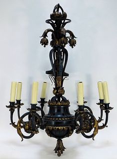 French Style Eight Light Wrought Iron Chandelier
