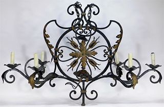 French Six Light Wrought Iron Chandelier
