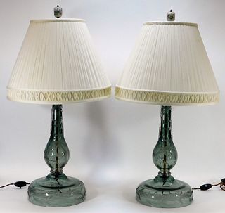 PR LG Gray Botanical Etched Glass Table Lamps