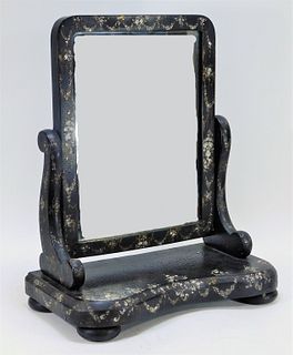 Chinese Export Black Lacquer MOP Dresser Mirror
