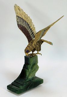 Chinese Jade Hardstone & Silver Gilt Eagle Statue