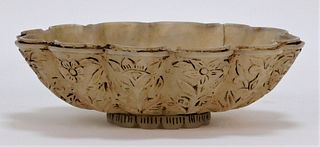 Indian Incised Carved Jade Scalloped Bowl