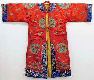 Chinese Silk Red and Blue Dragon Kimono