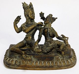 Antique Indian Vishnu and Lakshmi Bronze Statue