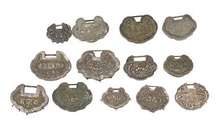 13 Chinese Silver & Brass Locks, 19th Century
