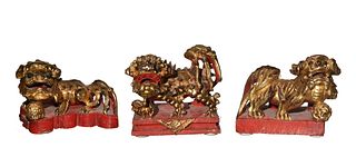Group of 3 Stone Guardian Lions, 19th Century
