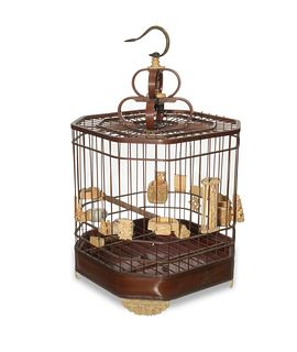 Chinese Well-Carved Bamboo Bird Cage, 19th Century