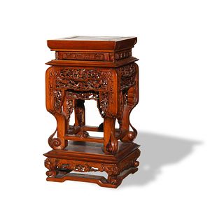 Chinese Carved Wooden Square Base, 19th Century