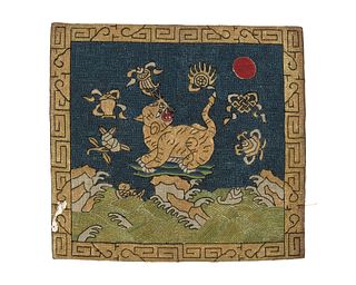 Chinese Silk Ranking Badge with Tiger, 19th Century
