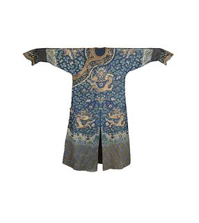 Chinese Blue Ground Dragon Robe, Early 19th Century
