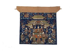Chinese Blue-Ground Silk Tablecloth, 19th Century