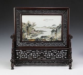 Table Screen with Porcelain Plaque by Wang Yeting
