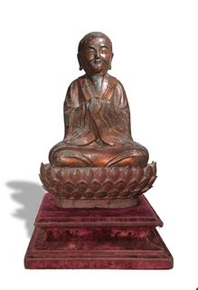 Chinese Gilt Lacquered Bronze Statue of Monk, Ming