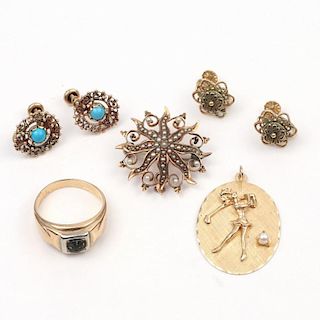 (7pc) MISC. GOLD JEWELRY
