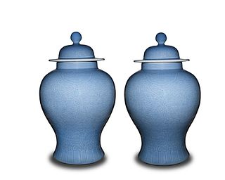 Pair of Chinese Blue General Jars, Republic
