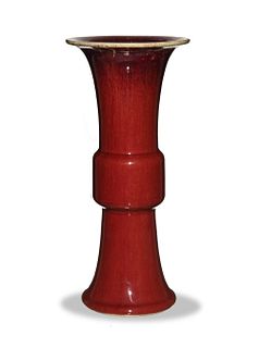 Chinese Red-Glazed Gu-Shaped Vase, 19th Century