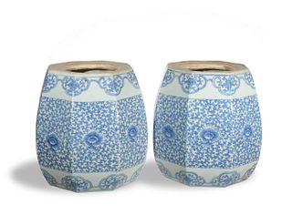 Pair of Blue & White Garden Stools, Early-19th Century