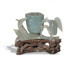 Chinese Carved Jadeite Water Coupe, 19th Century