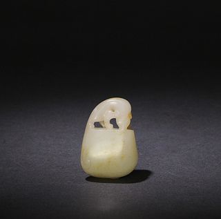 Chinese White Jade with Skin Carved Toggle, 18th Century