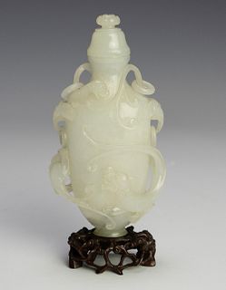 Chinese White Jade Dragon Bottle with Lid, 19th Century