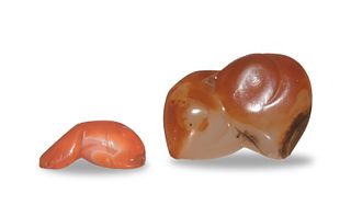 Chinese Carved Agate Peach and Fish, 18th Century