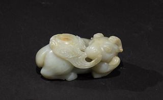 Chinese Carved Jade Goat, Early 18th Century