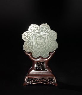 Chinese Jade Plaque with Wood Stand, 19th Century
