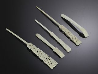 Group of 5 Chinese Jade Hairpins, 18-19th Century