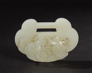 Chinese Jade Carved Lock-Shaped Plaque, 19th Century