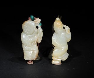 2 Chinese Jade Carvings of Figures, Yuan/Ming