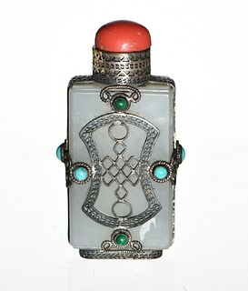 Chinese White Jade with Silver Snuff Bottle, 19th Century