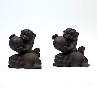 TWO YIXING POTTERY 'DOG' GROUPS
