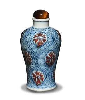 Chinese Blue & Red Underglazed Snuff Bottle, 19th Century