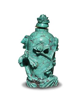 Carved Turquoise Chinese Snuff Bottle