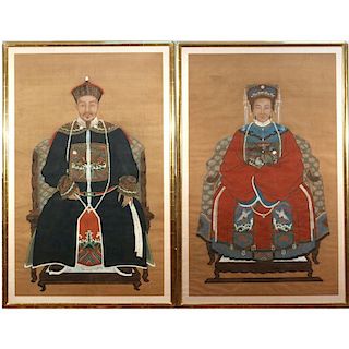 PAIR CHINESE ANCESTRAL PORTRAITS
