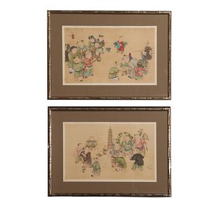 Pair of Chinese Paintings on Silk, 19th Century