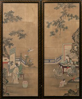 Pair of Chinese Paintings on Silk, Tan Xian