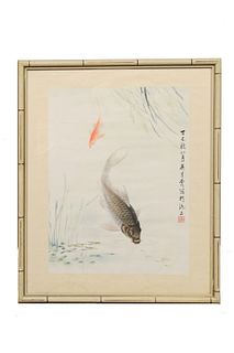 Chinese Painting of 2 Carp by Wu Qingxia