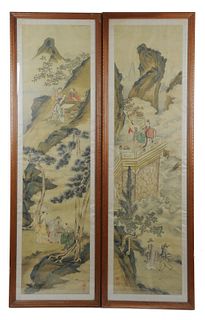 Pair of Chinese Landscapes on Silk, 19th Century