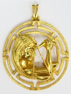HEAVY 14KT YELLOW GOLD PENDANT 3D LADY WITH SCALE